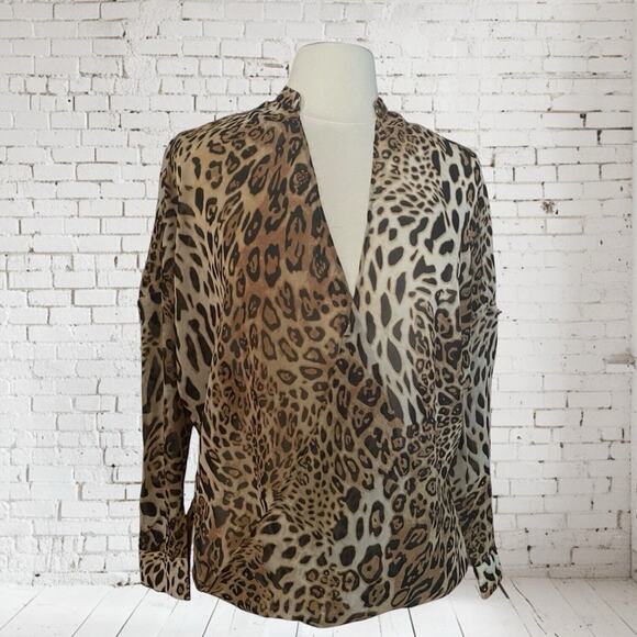 Paper Heart Australia Designer Animal Print Wrap Blouse Sz XS/S Long Sleeves - Picture 1 of 9